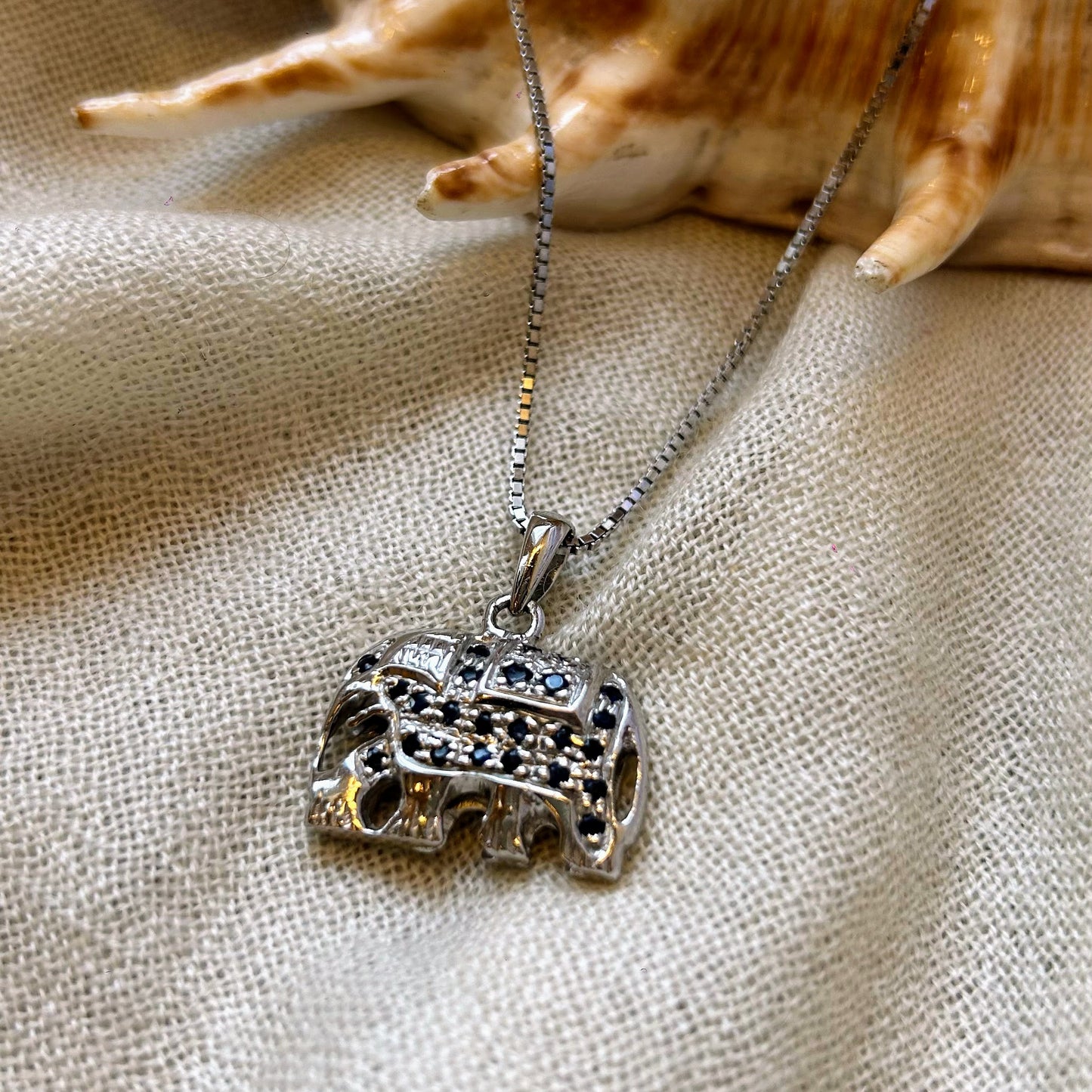 Silver Elephant with Blue Sapphires pendant