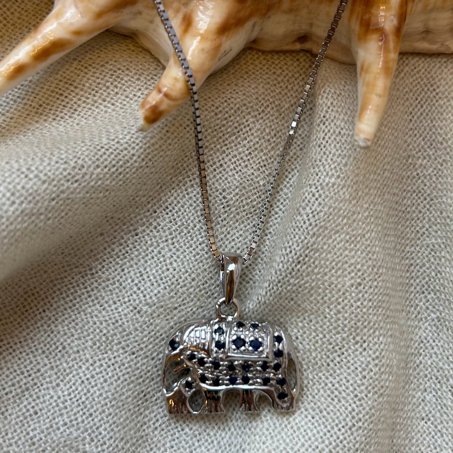 Silver Elephant with Blue Sapphires pendant