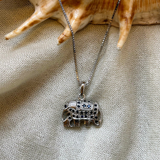 Silver Elephant with Blue Sapphires pendant