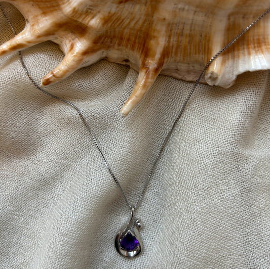 Eternal Bloom- Amethyst Teardrop Silver Pendant
